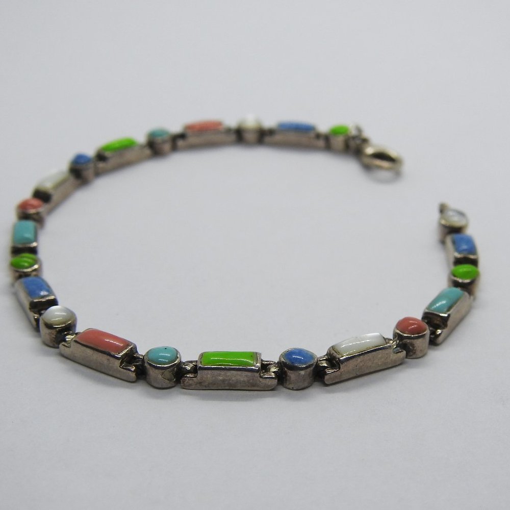 Sterling Multicolor Stone Bracelet Rainbow
